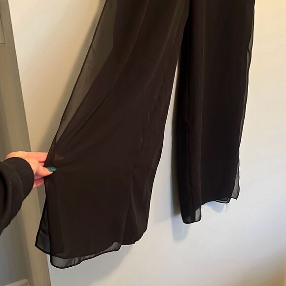 R&M Richards Women's Black Side Slit Layered Wide Leg Sheer Palazzo Pants - Picture 2 of 10
